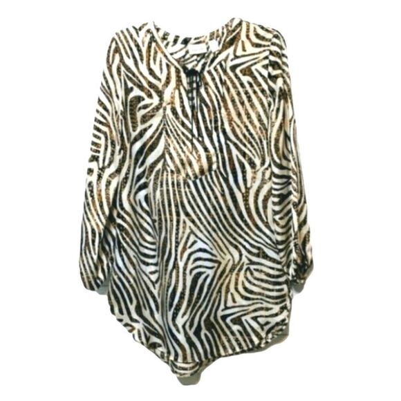CHICO'S Animal Zebra Print Tunic Lace-Up Top M - Picture 1 of 7